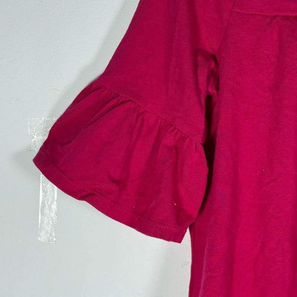 GAP Kids Fuchsia Flutter Ruffle Sleeve Top Gold Button Detail Girls S‎ 6-7 NWOT